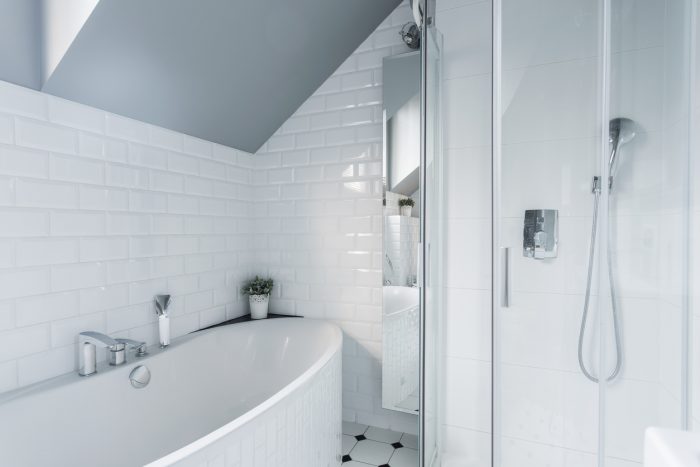 bathroom with white tiles