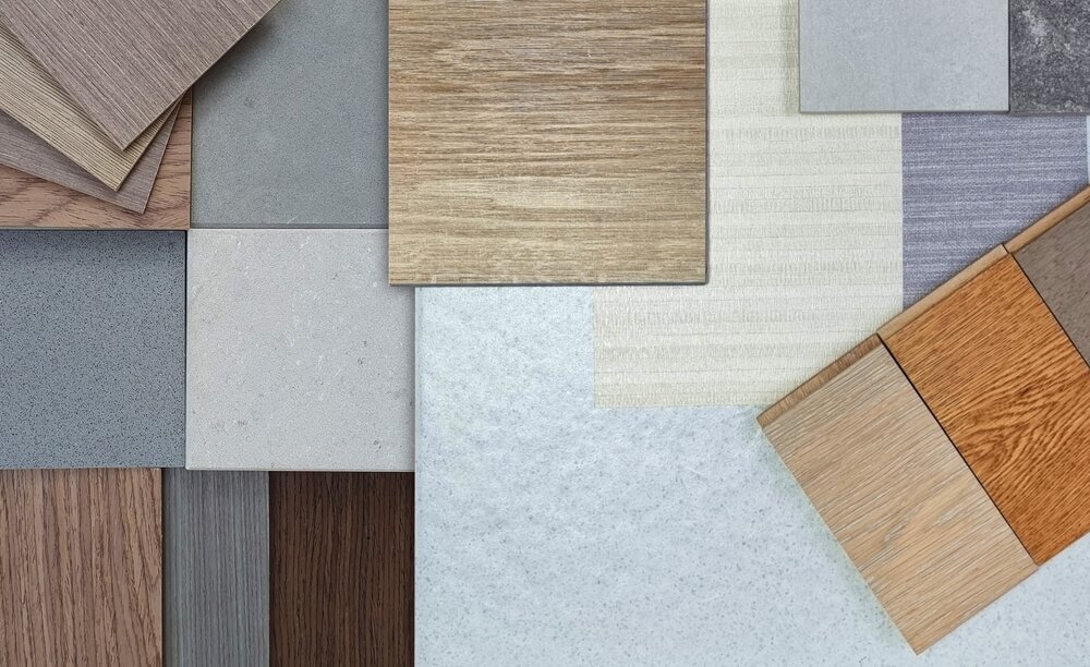 Flooring Solutions. Close Up Image Of Interior flooring Material Samples Board.