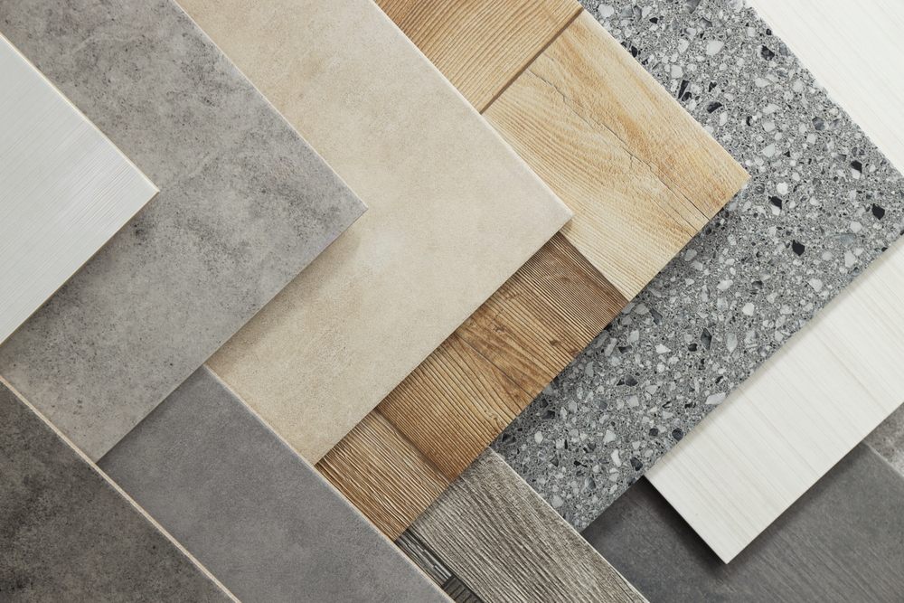Flooring Solutions. Many different samples of tiles as background, top view.
